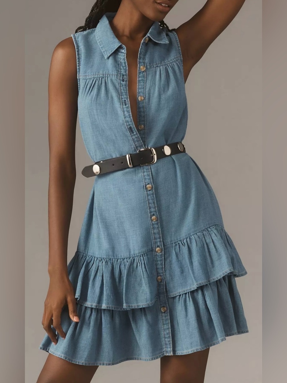 By Antropologie Pilcro Sleeveless Flounce Mini Shirt Dress - Picture 10 of 12